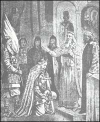 St.Sergius blesses Prince Dmitri for the battle with the Tatars.
